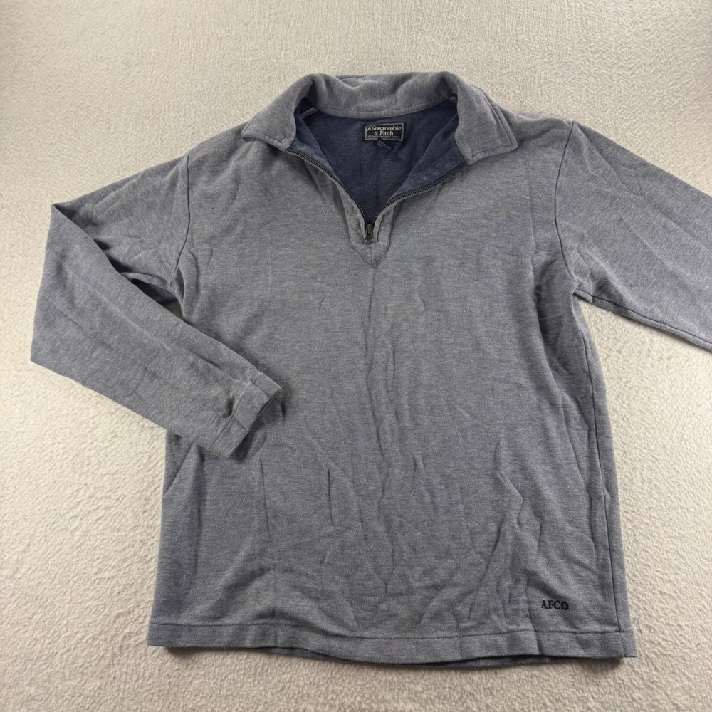Abercrombie & Fitch Quarter Zip Pullover Mens L‎ Grey Good Vintage AFCO Logo Y2K